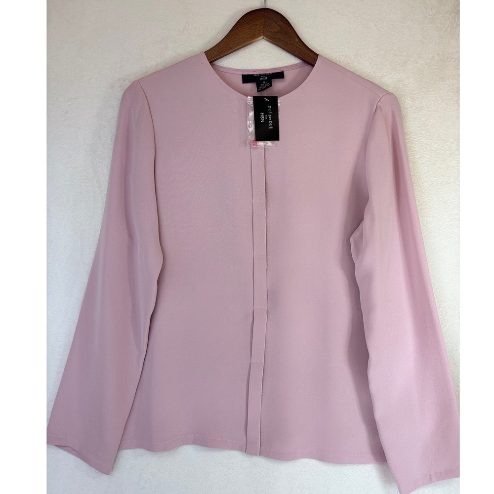 DUE PER DUE 100% Silk Pink Blouse Long Sleeve Button Down NEW Small Medium 6